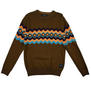 Scotch & Soda Seasonal Monsanto Geometric Crewneck Pullover Sweater Brown Size S